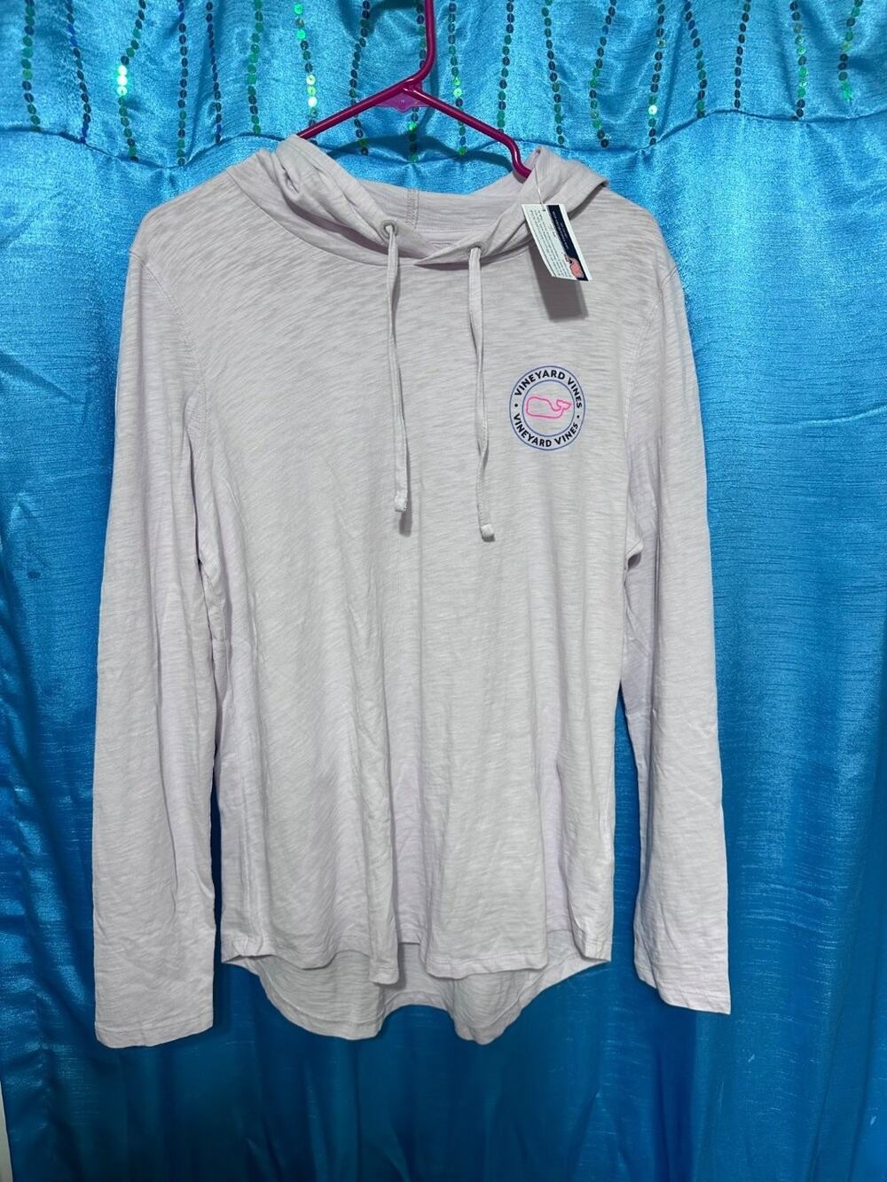Vineyard Vines T-Shirt LS Slb Whl DT Crvd Hem Hoodit Womens L Purple NWT Hooded